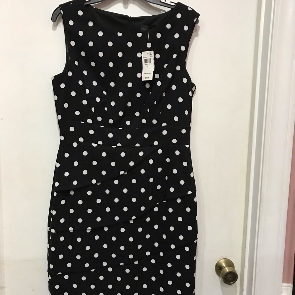 Connected Apparel Black and White Polka Dot Midi Dress